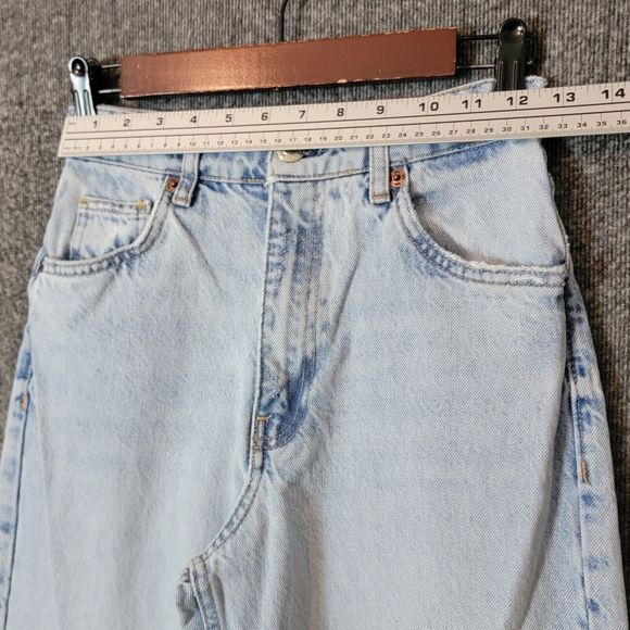 ZARA Jeans Womens 2 Blue Marine Straight Wide Leg High Waist Raw Hem - Picture 3 of 12